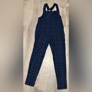 Smash + TESS Navy Blue plaid overalls Bamboo Blend festival romper